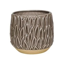 Arles Leaf Embossed Mocha Planter H17Cm D18Cm
