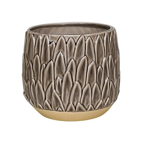 Arles Leaf Embossed Mocha Planter H24Cm D28Cm 3 Arles Leaf Embossed Mocha Planter H24Cm D28Cm