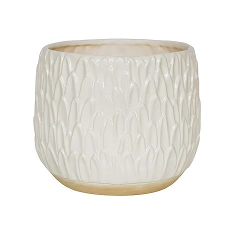 Arles Leaf Embossed White Planter H20Cm W22Cm 3 Arles Leaf Embossed White Planter H20Cm W22Cm