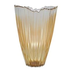 Amber Rippled Glass Vase H25Cm W14.5Cm