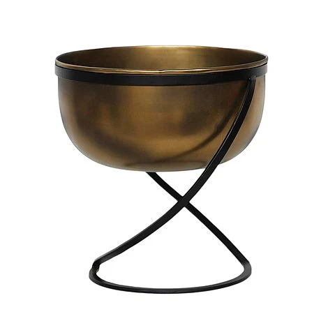 Indoor Kensington Brass Metal Round Planter On Stand H30Cm W28Cm 3 Indoor Kensington Brass Metal Round Planter On Stand H30Cm W28Cm
