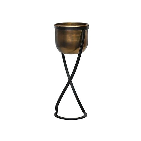 Indoor Kensington Brass Metal Round Planter On Stand H42Cm W14Cm 3 Indoor Kensington Brass Metal Round Planter On Stand H42Cm W14Cm