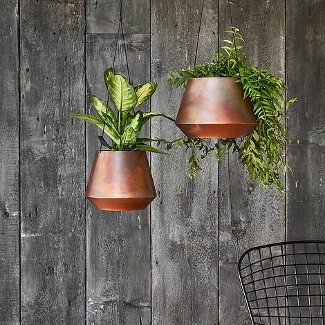 Indoor Soho Aged Copper Hanging Planter With Leather Strap H15Cm D19Cm 4 Indoor Soho Aged Copper Hanging Planter With Leather Strap H15Cm D19Cm - Image 2