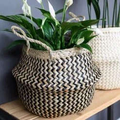 Seagrass Chevron Black Lined Basket Medium H30Cm D35Cm 5 Seagrass Chevron Black Lined Basket Medium H30Cm D35Cm -FruitHaven Shop SCBB35 1