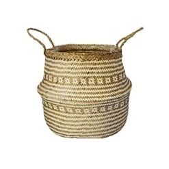 Seagrass Tribal White Lined Basket Medium H30Cm D35Cm