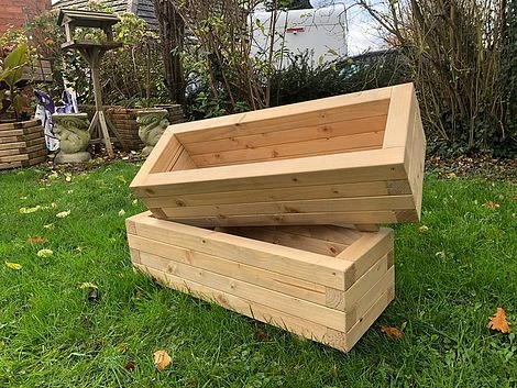 2x Small 70cm Long Wooden Planters 3 2x Small 70cm Long Wooden Planters