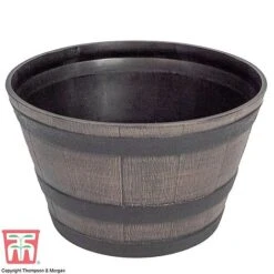 Wooden Barrel Effect Planter – Medium -FruitHaven Shop wood med